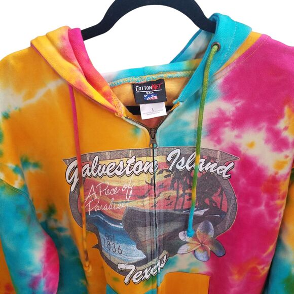 Cotton Net USA Womens Sz L Multicolor Tie Dye Long Sleeve Zip Up Hoodie Jacket - Picture 8 of 9